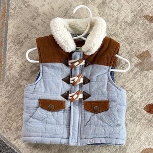 Kids Brown and Blue Vest with Sherpa Collar